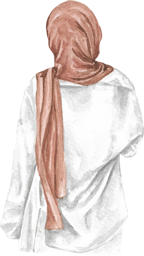 Fashionable Hijab Woman Back View Watercolor